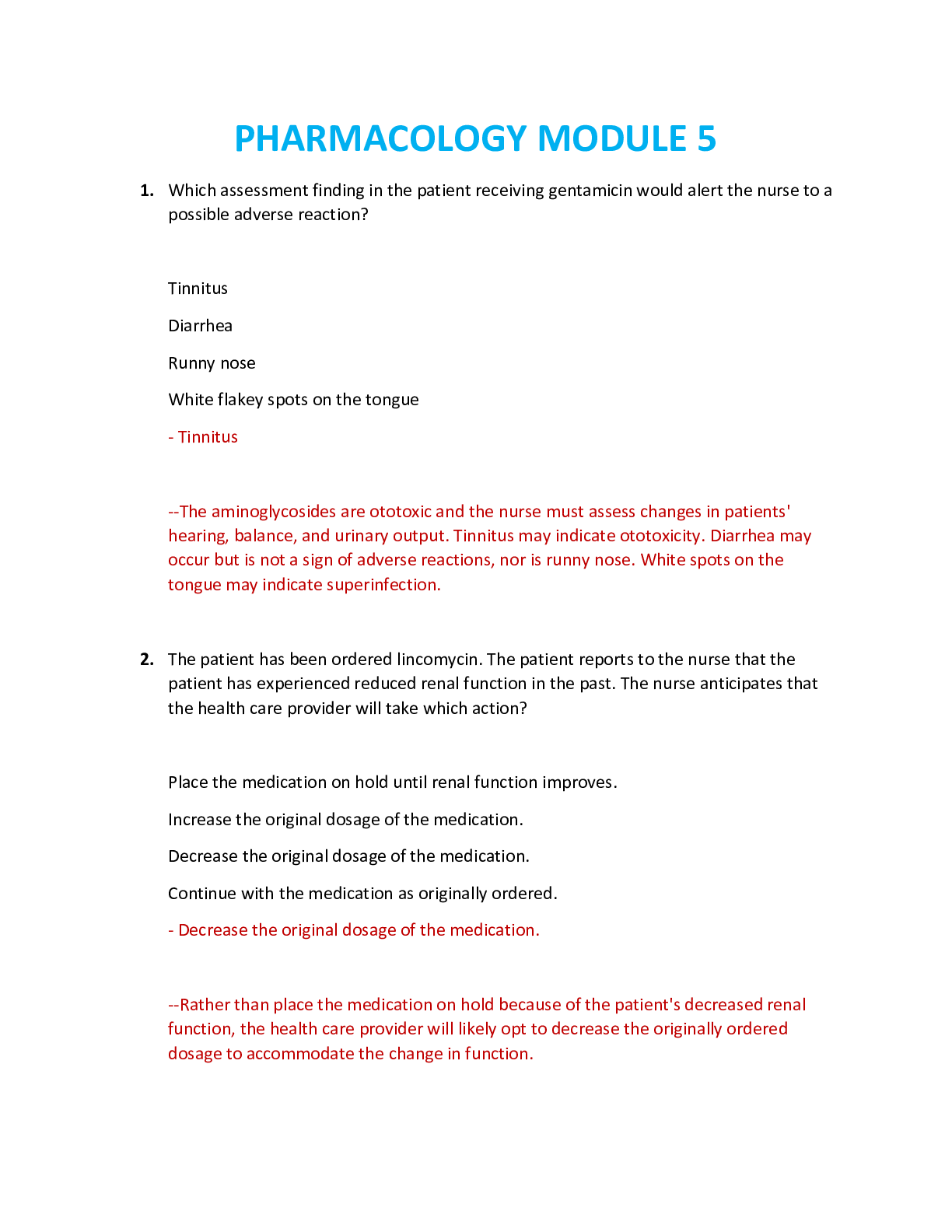 Preview image for NUR 2407 / NUR2407 Module 5: Pharmacology Module 5 Questions and Answers (Latest 2021/2022) Rasmussen